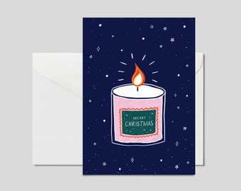 Postcard CANDLE MERRY CHRISTMAS blue / Colorful postcard for Christmas or as a gift