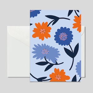 Carte postale FLEUR bleu/orange / Carte postale colorée, par exemple pour un anniversaire ou comme cadeau