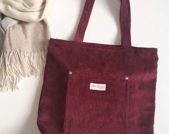 Tote bag Velours - Sac corduroy bordeaux