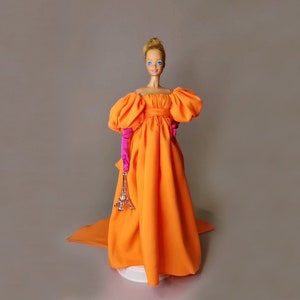 Orange Gown with Hot Pink Gloves inspired by Sarah Jessica Parker, for Standard Barbie Doll 1/6 image 1