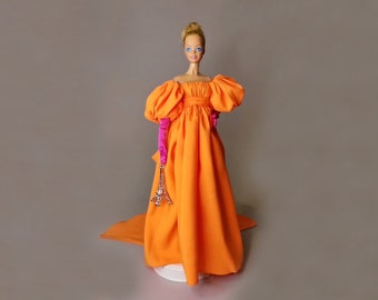 Oranje jurk met knalroze handschoenen geïnspireerd door Sarah Jessica Parker, voor Standard Barbie Doll 1/6
