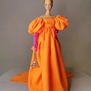 Orange Gown with Hot Pink Gloves inspired by Sarah Jessica Parker, for Standard Barbie Doll 1/6 image 3