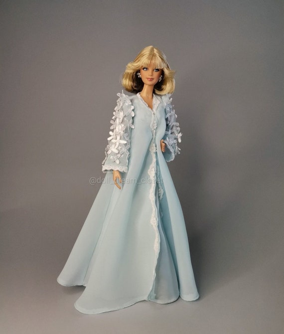 Nightgown of Soft Blue Color With Handmade Flowers for Standard