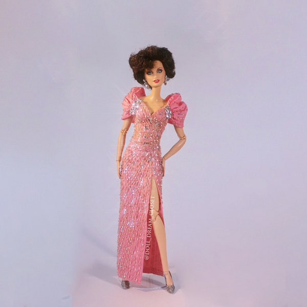 Pink Taffeta Beadwork Dress, for Standard Barbie Dolls 1/6 Size, Poppy Parker Fashion Royalty A1, and similar dolls