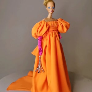 Orange Gown with Hot Pink Gloves inspired by Sarah Jessica Parker, for Standard Barbie Doll 1/6 image 5