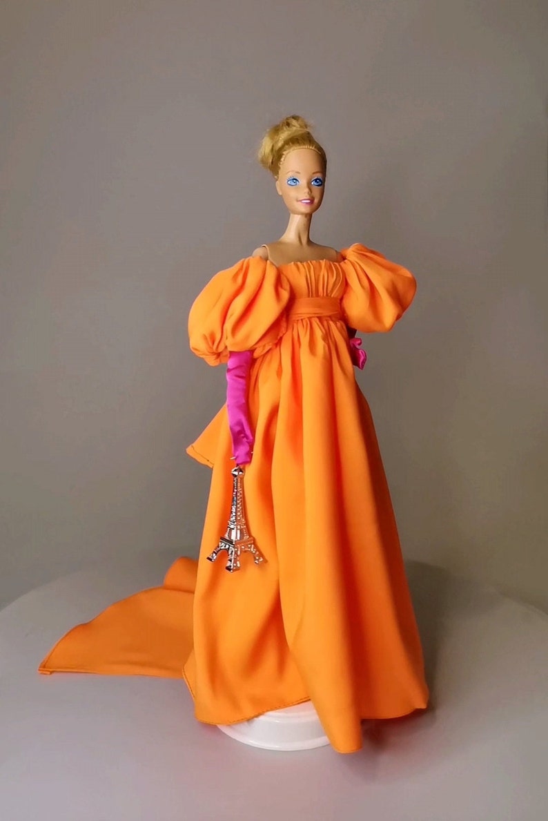 Orange Gown with Hot Pink Gloves inspired by Sarah Jessica Parker, for Standard Barbie Doll 1/6 image 5