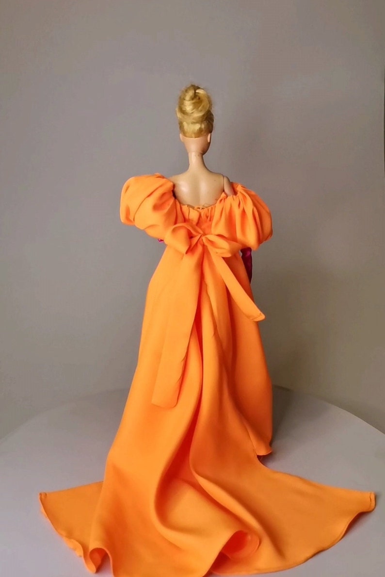 Orange Gown with Hot Pink Gloves inspired by Sarah Jessica Parker, for Standard Barbie Doll 1/6 image 4