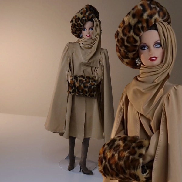 Leopard Outfit for Standard Barbie Dolls 1/6 Size, Poppy Parker Fashion Royalty A1, and similar dolls