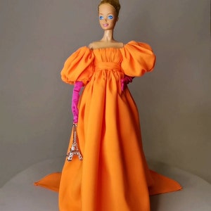 Orange Gown with Hot Pink Gloves inspired by Sarah Jessica Parker, for Standard Barbie Doll 1/6 image 2