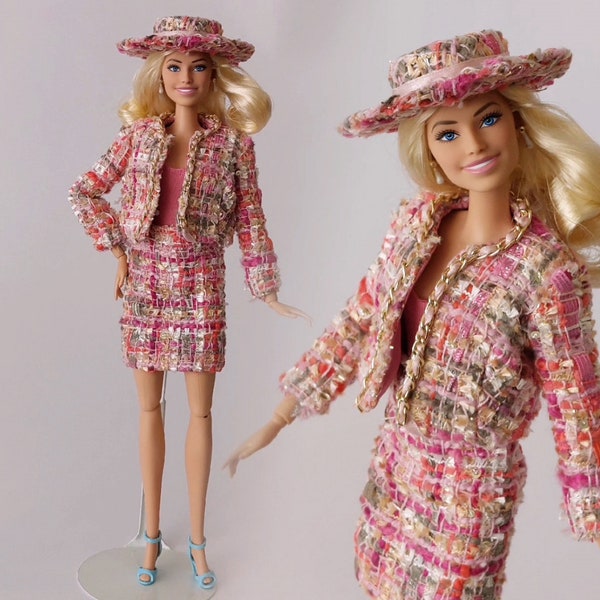 Margot Robbie Barbie Movie inspired Tweed Costume with Hat, for Standard Barbie Dolls 1/6 Size, Poppy Parker F.R. A1, and similar dolls