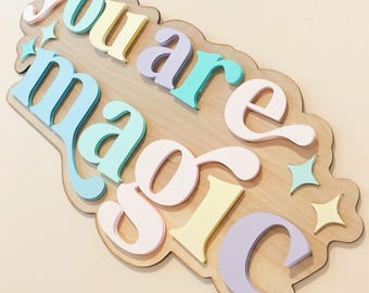 Sei magico, decorazione boho per la cameretta dei bambini, decorazione per la stanza dei lavori manuali, arte murale, cartello in legno, cartello in acrilico