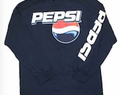 New Mens Pepsi Cola Vintage Classic T-Shirt Logo Tee Navy Blue Long Sleeve New