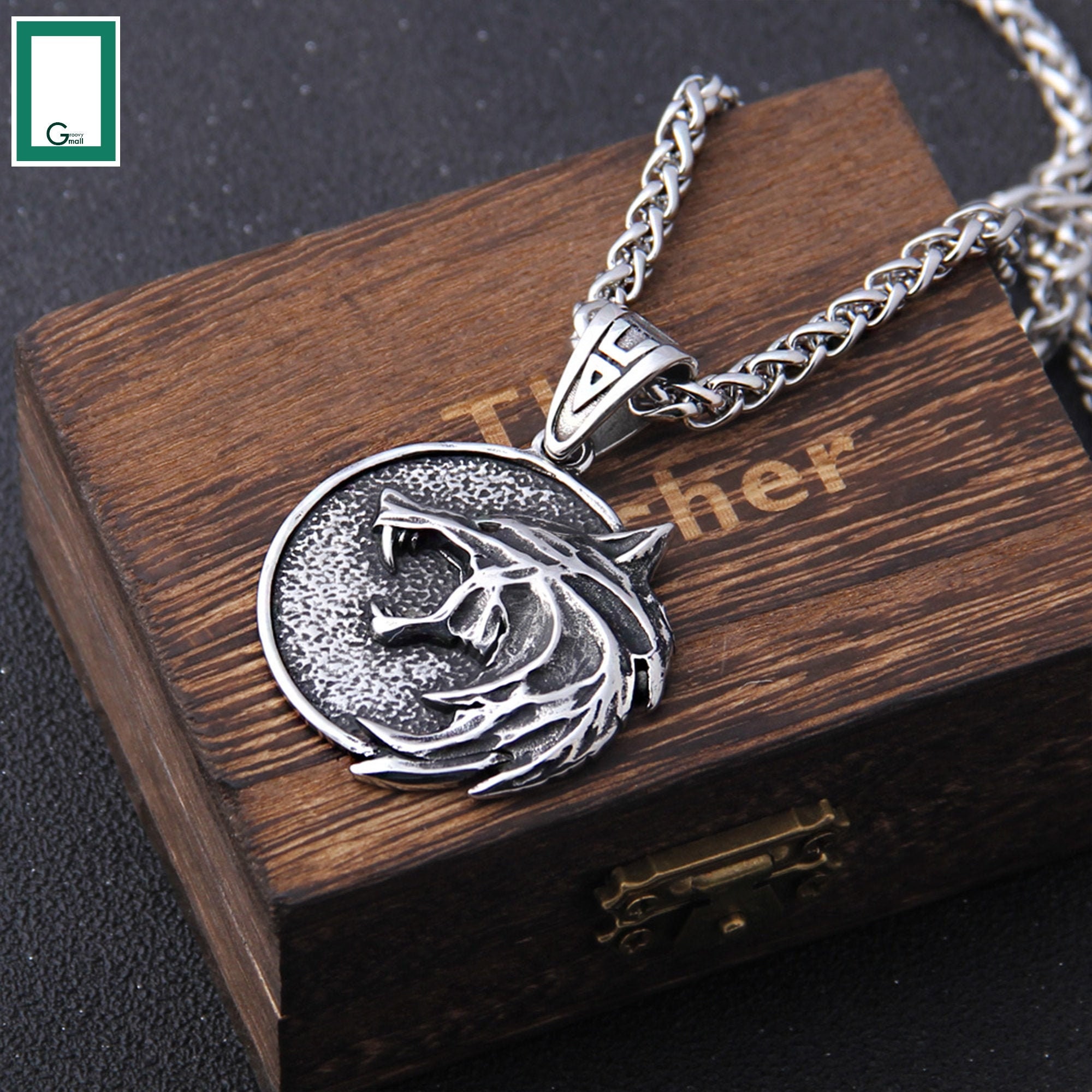 The Witcher Necklace Game Medallion Pendant Wizard Wolf Head Etsy