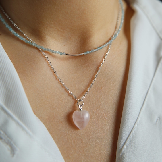 Self-love Rose Quartz Heart Pendant – 14K Gold Necklace