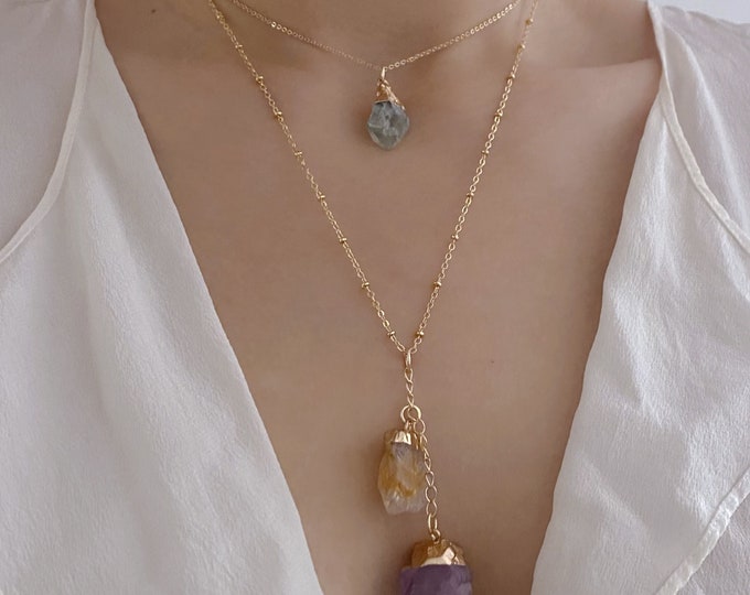 Filigree gemstones necklace, aventurine, agate, amethyst, turquoise, agalmatolite pendant, minimalist necklace, talisman, healing stones
