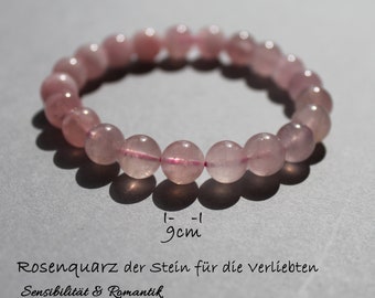 QiSpirit®S030Rose quartz bracelet, October birthstone, crystal balls 9 mm, SELF LOVE, love, talisman, yoga, meditation, healing stone heart chakra
