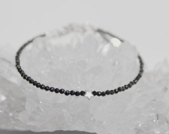 Onyx bracelet with sterling silver star/filigree necklace/spinel/lucky charm yoga/boho bracelet/zen minimalist/talisman natural stone