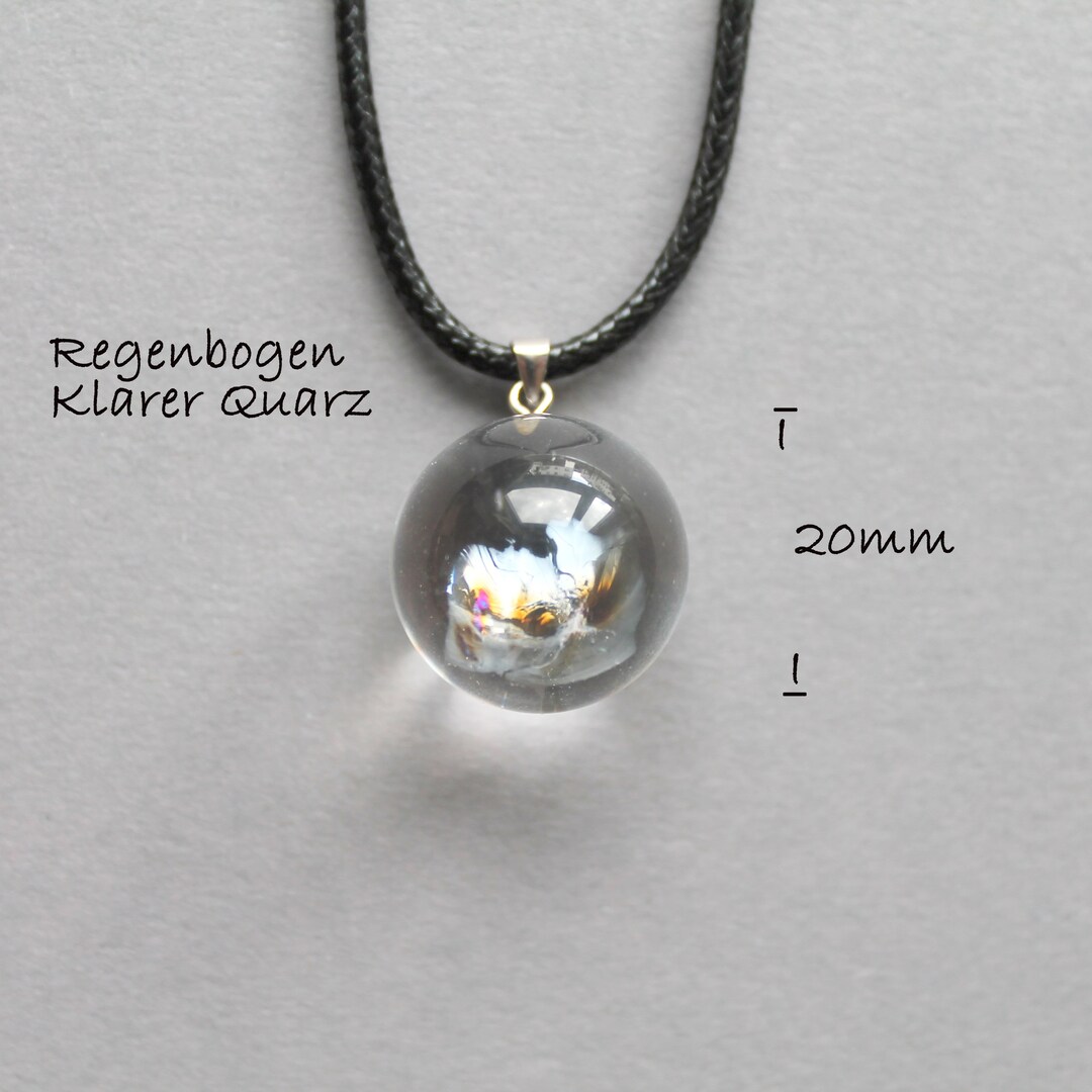 Qispirit® Rainbow Rock Crystal Ball Silver Pendant, April, Clear Quartz, Crystal Ball, Healing
