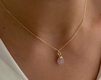 Self-love rose quartz pendant with gold chain February birthstone, natural crystal, meditation, heart chakra, lucky gift QiSpirit®