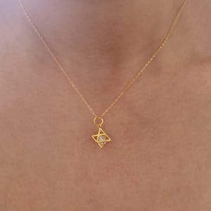 QiSpirit® Merkaba Sterhanger/Fijne Gouden Ketting/0,5 Karaat Moissanite Diamant Davidster, Tetradecaëder