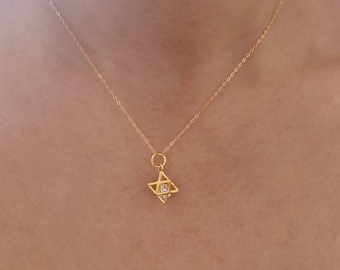 QiSpirit® Merkaba Star Pendant/Delicate Gold Chain/0.5 Carat Moissanite Diamond Star of David, Tetradecahedron