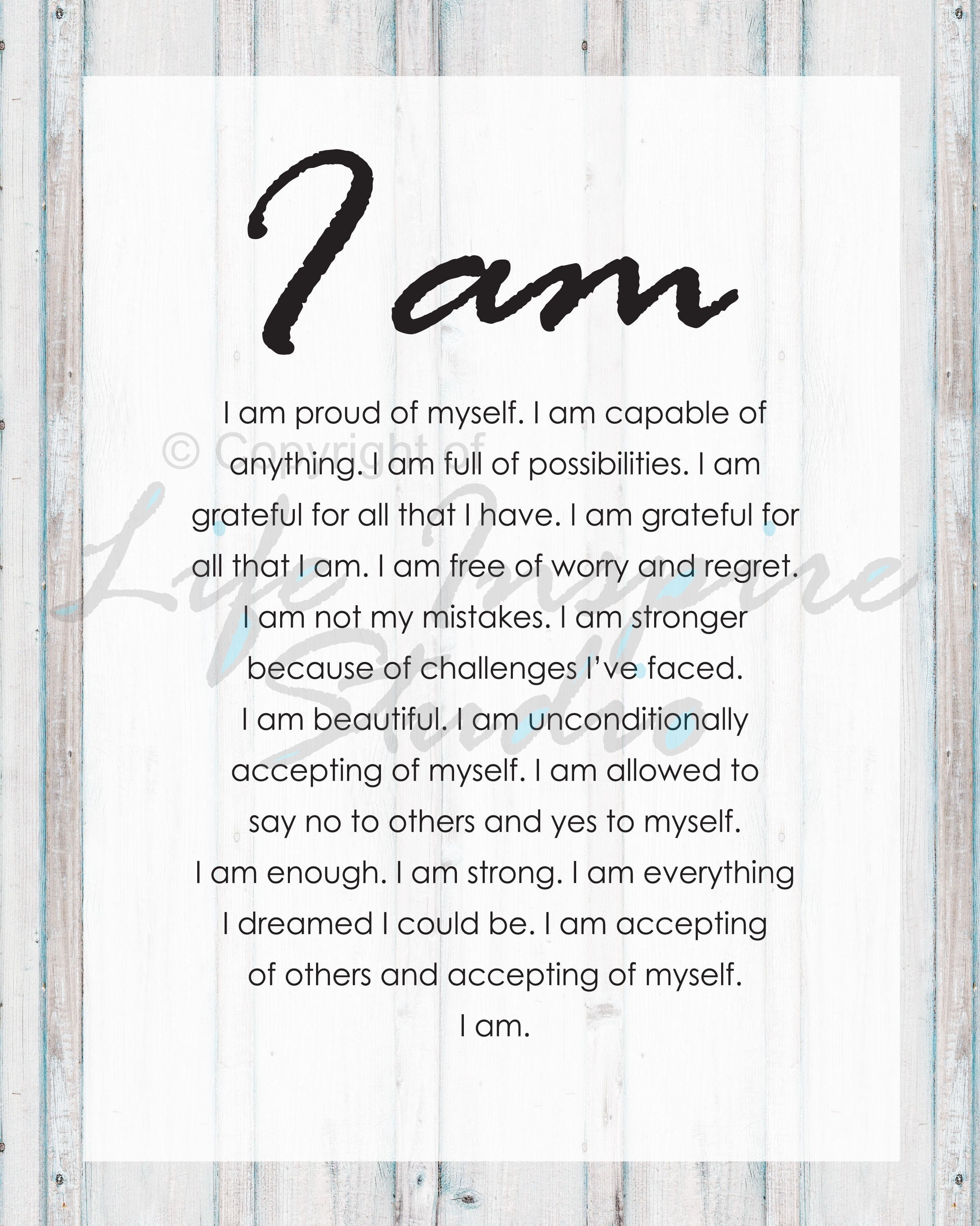 I AM Affirmations, Printable Wall Art, Inspirational Quote, Positive ...