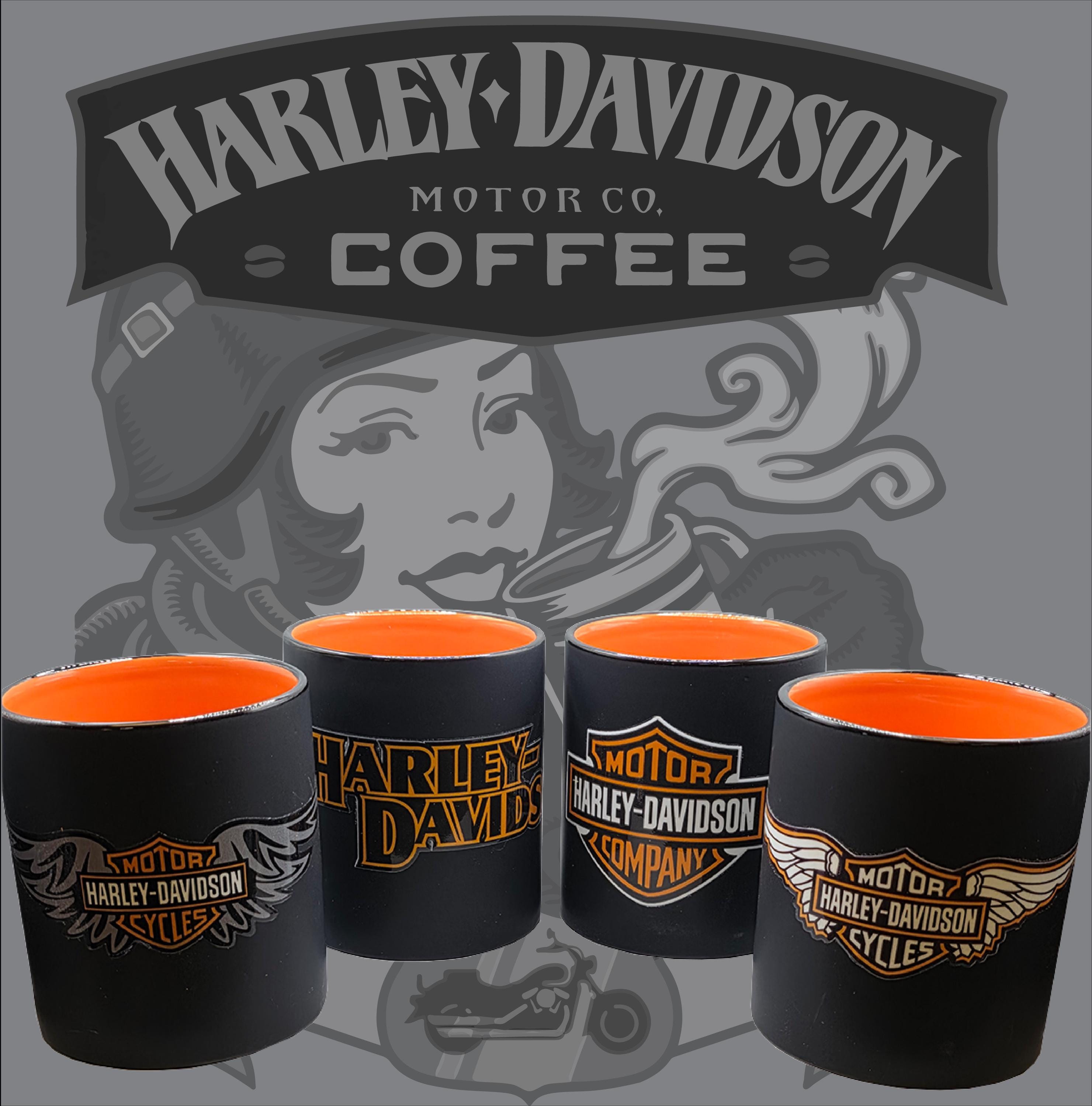 Premium Harley Davidson Inspired Mugs | Motorcycle Lover Black and Orange Ceramic Cups/Mugs.