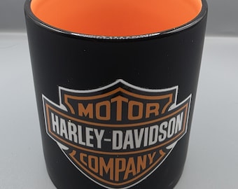 Harley Davidson inspiriert Tassen | Premium Motorrad-Liebhaber Schwarz und Orange Keramik Tassen / Tassen.