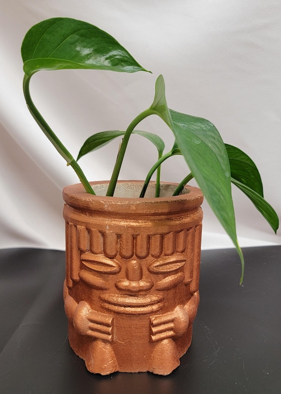 Handmade Cement Planter (Tiki)– Modern Concrete Pot for House Plants, Succulents, Cactus, Indoor & Outdoor Décor