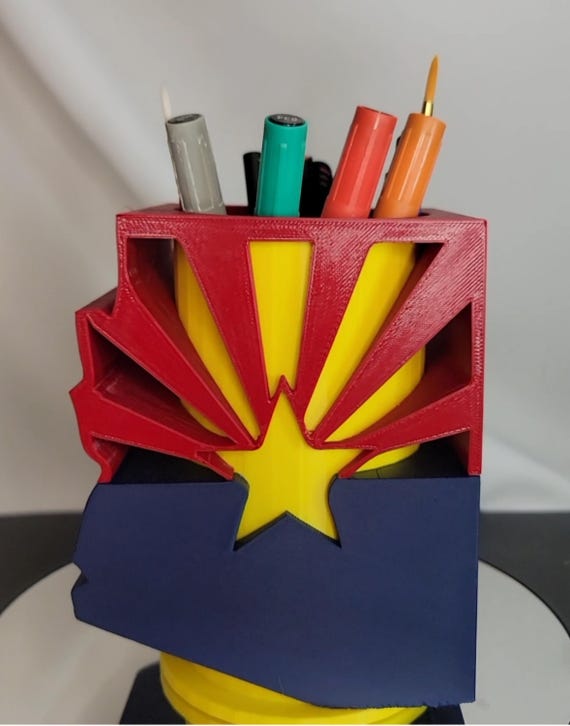 Unique Desert Office Decor - Arizona State Desk Caddy for Pens, Brushes, and More