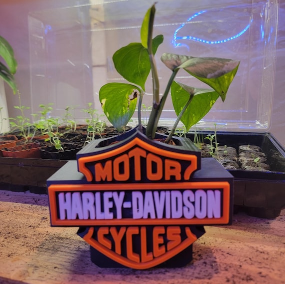 Harley Davidson Desktop Planter. Now available in XL!  Succulent pot or houseplant. Free UV decal / sticker with purchase
