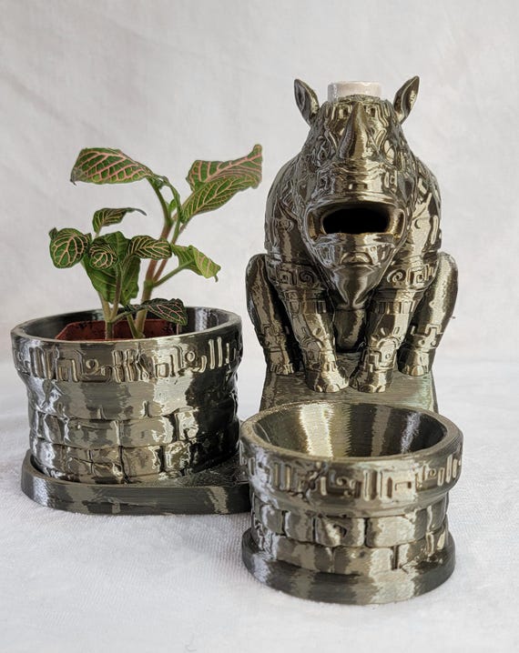 Ancient Rhino Backflow Burner for incense with planter