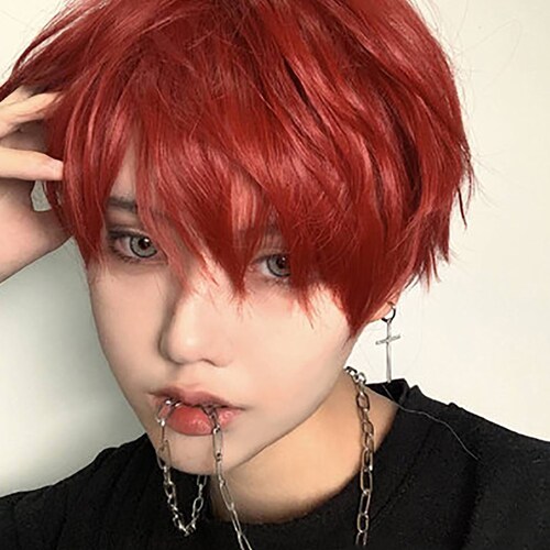 Wine Red Wignatural Fluffy Wig Male Wigs Cosplay Men S Etsy Canada