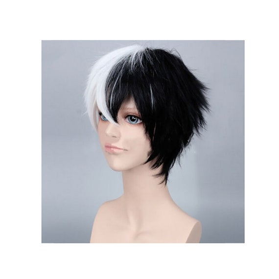 Ranboo Cosplay Wig Anime Wig Black And Half White Wig Bungo Etsy