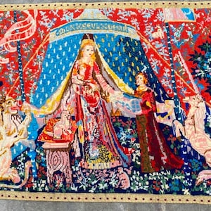 2x3 French Tapestry, Vintage Lady with Unicorn Tapestry, Stunning Tapestry, Home Decor Tapestry/Wall Hanging, 105 x 72 cm FREE SHIPPING