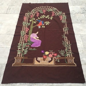 4x6 Aubusson Tapestry, Vintage Tapestry Rug, French Tapestry, Stunning Rug Needle Point Peacock Rug, Home Decor Rug 180 x 107 cm FREE SHIP