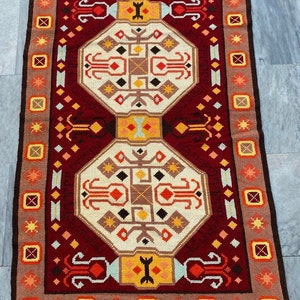 2x4 Aubusson Rug, Vintage Area Rug, French Style Handmade Kilim Rug Chain Stitch Rug Needle Point Rug Home Decor Rug 112 x 74 cm FREE SHIP