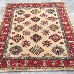 5x6 High Quality Afghan Handmade Caucasian Kazak Rug, Floor Rug, Living Room Rug, Hand Knotted Rug, Turkish Rug, 175 x 152 cm