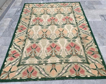 6x9 Aubusson Rug, Vintage Area Rug, French Style Handmade Kilim Rug Chain Stitch Rug Needle Point Rug Home Decor Rug 270 x 185 cm FREE SHIP