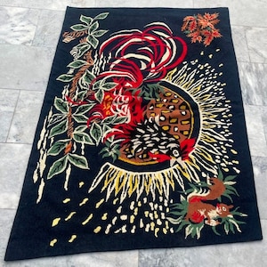 3x5 Aubusson Tapestry, Vintage Tapestry Rug, French Tapestry, Stunning Rug Needle Point Peacock Rug, Home Decor Rug 138 x 96 cm FREE SHIP
