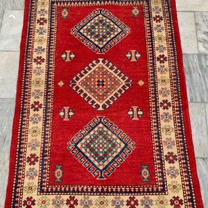 3x5 High Quality Afghan Handmade Caucasian Kazak Rug, Floor Rug, Living Room Rug, Hand Knotted Rug, Turkish Rug, 142 x 91 cm