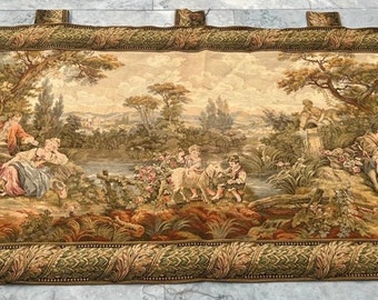 3x7 arazzo francese, arazzo vintage, arazzo di scene naturali, arazzo autentico, arazzo per la casa/attaccatura a parete, 206 x 92 cm SPEDIZIONE GRATUITA