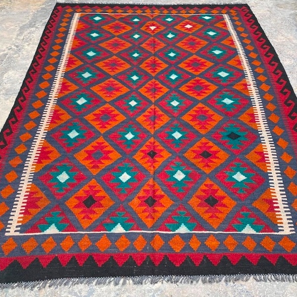 6x9 Afghan Kilim Large Area Rug Authentic Handwoven Flat Weave Maimana Kilim Lamb Wool Kilim Area Rug 279 x 189 cm, FREE SHIP