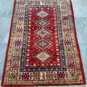 2x3 High Quality Afghan Rug, Boho Rug, Floor Rug, Stunning Rug, Living Room Rug, Afghan Kazak Rug, Hand Knotted Rug, Turkish Rug, 90 x 60 cm