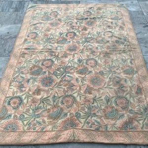 5x7 Vintage Aubusson Rug French Style Handmade Kilim Rug, Chain Stitch Rug Needle Point Rug Home Decor Rug 196 x 143 cm FREE SHIP