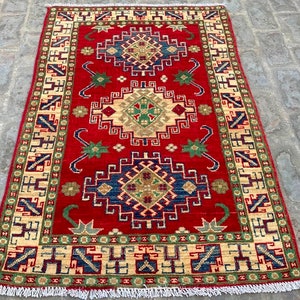 3x4 High Quality Afghan Rug, Boho Rug, Floor Rug, Stunning Rug, Living Room Rug, Afghan Kazak Rug, Hand Knotted Rug, Turkish Rug 121 x 80 cm