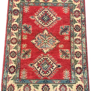 2x3 High Quality Afghan Rug, Boho Rug, Floor Rug, Stunning Rug Living Room Rug, Afghan Kazak Rug, Hand Knotted Rug, Turkish Rug, 91 x 65 cm