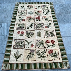 3x5 Aubusson Rug, Vintage Area Rug, French Style Handmade Floral Rug Chain Stitch Rug Needle Point Rug, Home Decor Rug 145 x 86 cm FREE SHIP