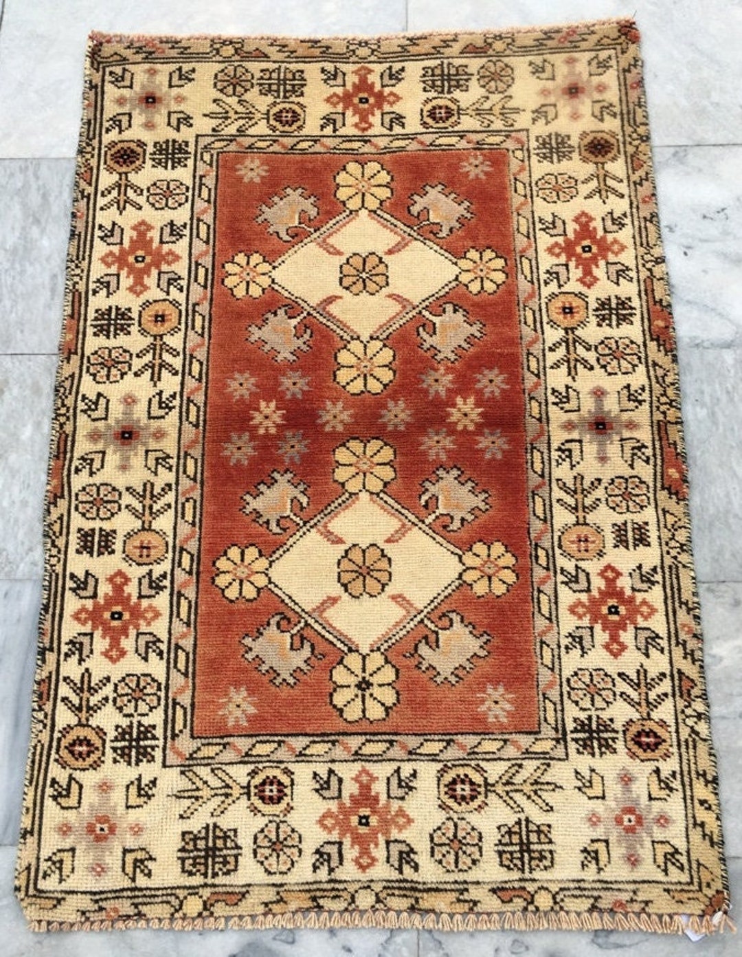 2x4 Vintage Hand Knotted Turkish Kars Kazak Rug Living Room Rug