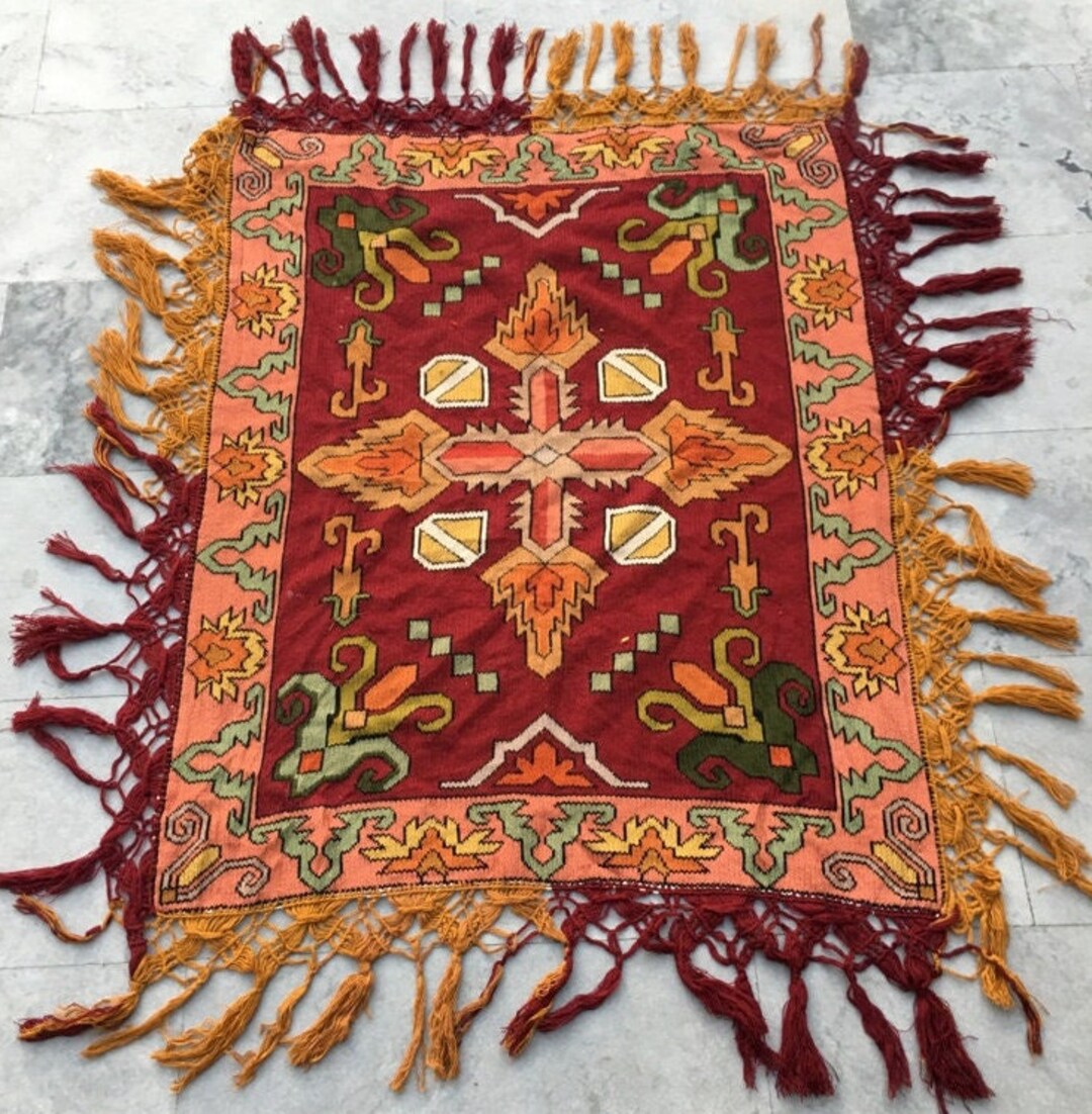 3x3 Aubusson Rug, Vintage Area Rug, Turkish Style Handmade Kilim Rug ...